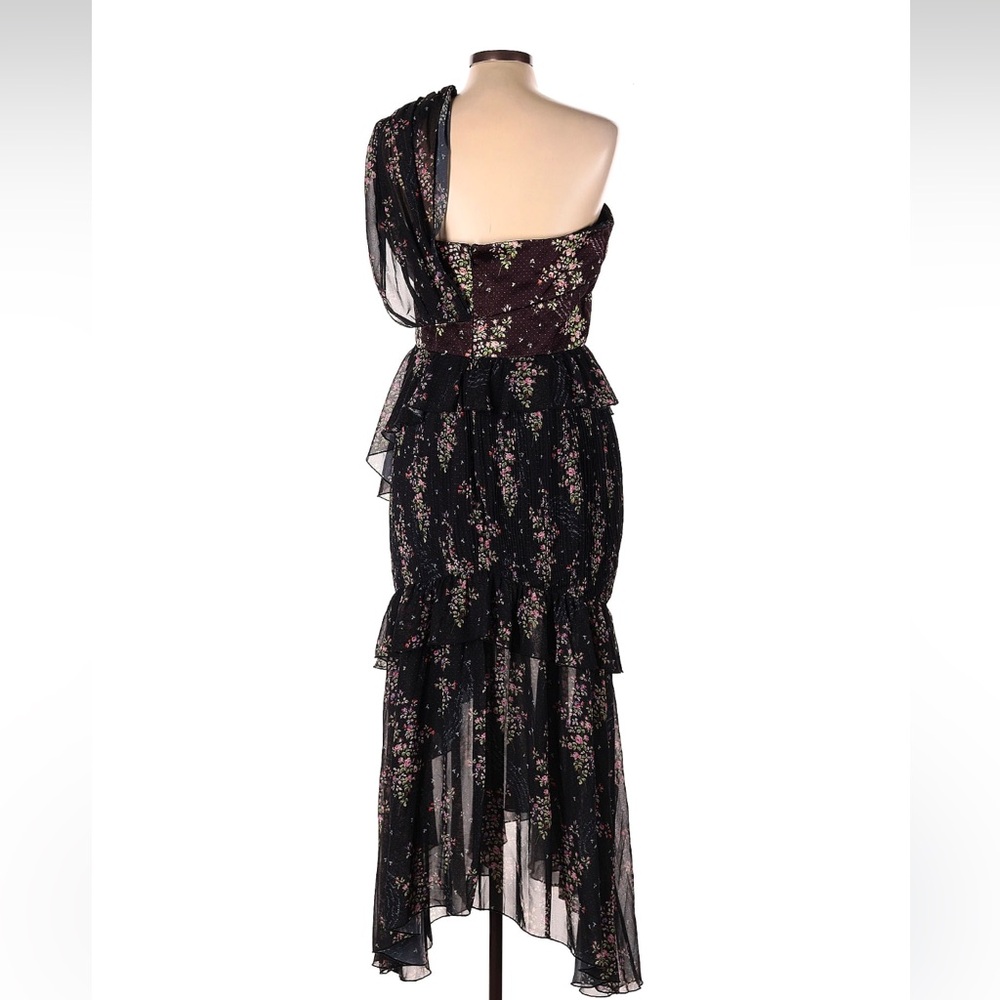 AMUR Elegant Black Floral One-Shoulder Dress Sz 14 - Picture 3 of 8